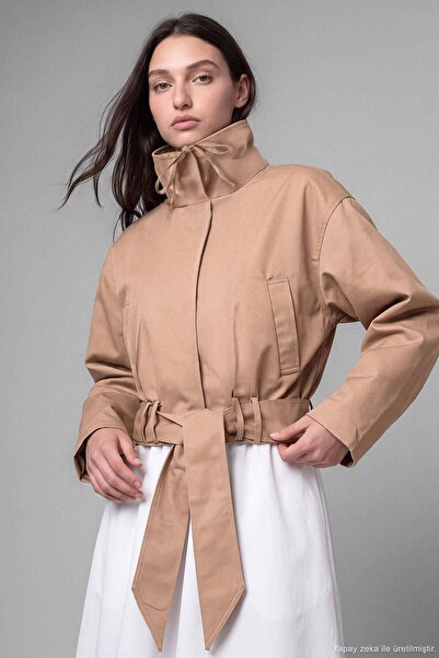 Hooopstore Yüksek Yakalı Kısa Camel Ceket