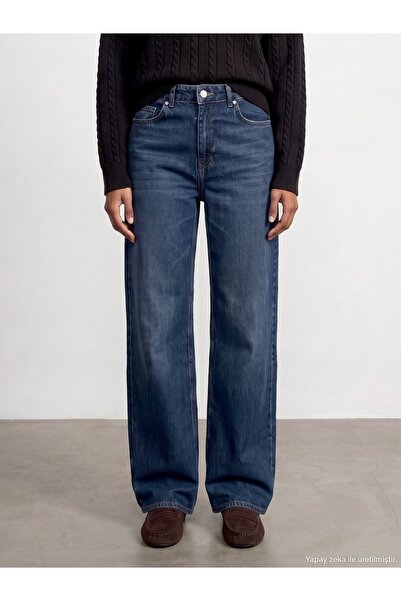 Dilvin 72377 100% Cotton High Waist Wide Leg Jeans