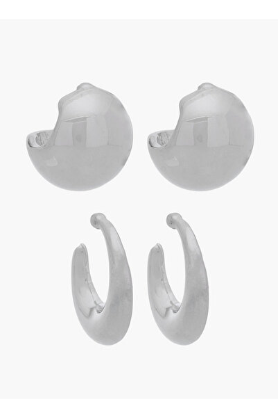 FAV Pack of 2 Silver Tone Assorted Earrings with Pushback Closure
