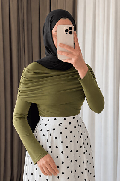 Hepsi Moda Degaje Yaka Yanı Büzgülü Bluz - CVX - Yeşil