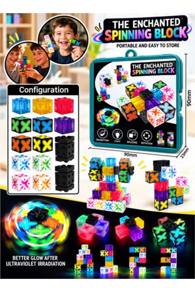 Toybox مكعبات بناء مغناطيسية، سبينر فيدجت قابل للتحويل، لعبة تعليمية مضيئة