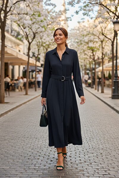 RANDOM Women's Belt Detailed Long Shirt Dress
