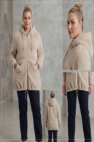 xlargebutik SOĞUK HAVALARIN VAZGEÇİLMEZİ PELUŞ POLAR BEJ RENGİ KAPŞONLU FULL ...