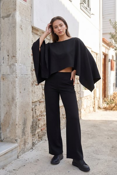 EYLANA Selani̇k Free Sleeve Poncho+Pocketed Pants Set