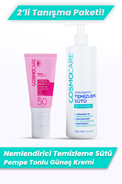 Nemlendirici Makyaj Temizleme Sütü ve Pink Touch Tone Up SPF50 Cilt Bakım Seti 400 ml + 50 ml