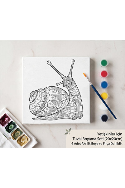 Yetişkinler İçin Desenli Tuval Boyama Seti (20x20 cm) - 6 Renk Akrilik Boya ve Fırçalı - 1