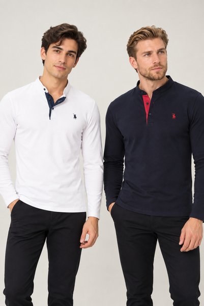 Dewberry Men's Cotton Sweatshirt Set of 2 Navy Blue-White V4009