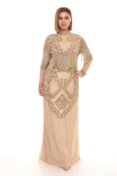 GATSBYLADY LONDON SABLE - EL İŞLEMELİ , TAŞ PÜSKÜLLÜ ELBİSE