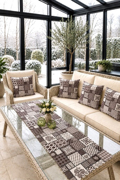 Zeria Home Modern Fashion Patterns 4-Piece Throw Pillow Cover and 1 Runner Se...