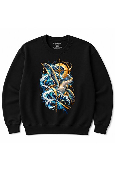 Rabona Fashion Broască Țestoasă Marină Cerească – Hanorac Grafic cu Valuri Oc...