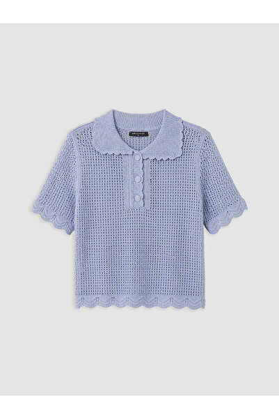 LC Waikiki Nevavm Lcw Comfort Blue Knitwear Openwork Polo Neck Women's Sweate...