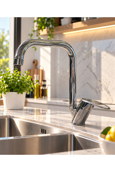 CEKO ARMATÜR Chrome Mix Corner Spout Kitchen Sink Faucet – Single Handle Swiv...