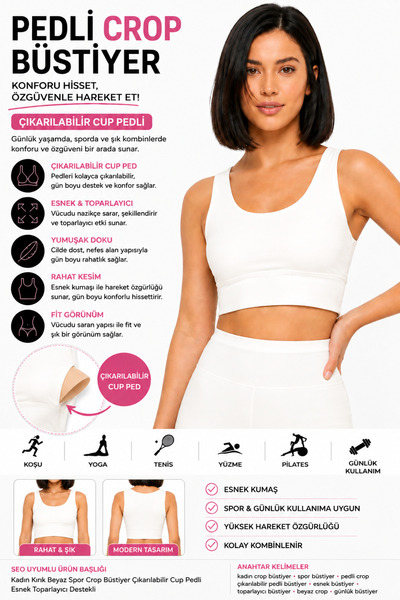 mrm pro Women's 2-Piece Padded Sports Crop Bustier Set Black Off-White Wide Straps Flexible