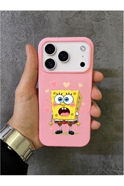ALYACEPSTORE CASE iPhone 17 Pro Max Compatible Confused Spongebob and Hearts Patterned Pink Case