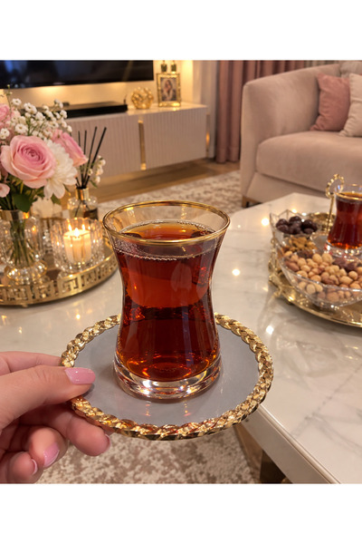 Paşabahçe Tea Set for 6 Persons 12 Pieces Stainless Steel with Non-Scratch Pl...