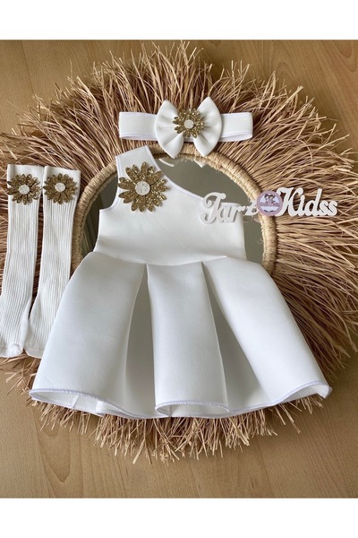 Tarz Kidss Ebru Özörgücü Kız çocuk gold ışıltılı papatyalı elbise takım