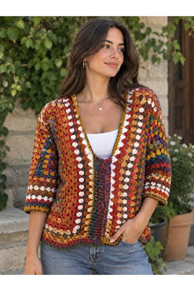 bombshop8 EL ÖRGÜSÜ RETRO MOTİFLİ BOHEM HIRKA