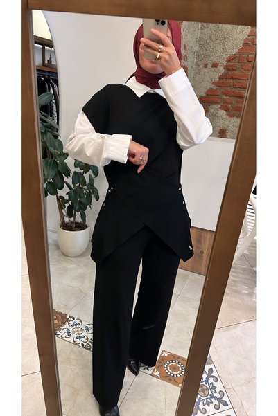 MISS DALIDA Metal düğme detaylı asimetrik takım