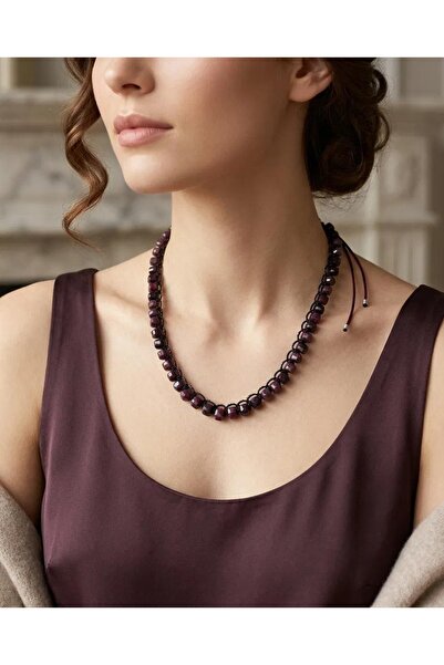 ZEY Natural Ruby Stone Steel Tip Adjustable Special Design Women's Necklace