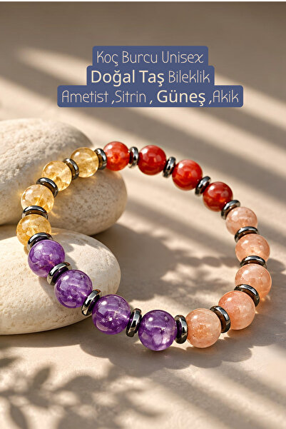 NBS Beautiful Naturel Stones سوار من الحجر الطبيعي للجنسين من برج الحمل، أميث...