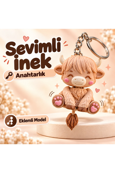Sevimli İnek Eklemli Anahtarlık
