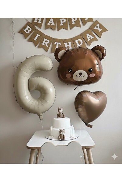 Çemrek Süs Parti Retro Cream Beige 6-Year-Old Foil Balloon Kraft Happy Birthd...