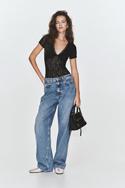 H&M Kısa Kollu Dantel Body