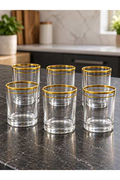 AR HOME 6 Pcs Soft Drink Glass Set-Gold Line