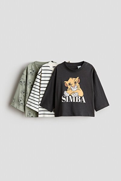 H&M 3'lü Uzun Kollu ve Baskılı Tişört
