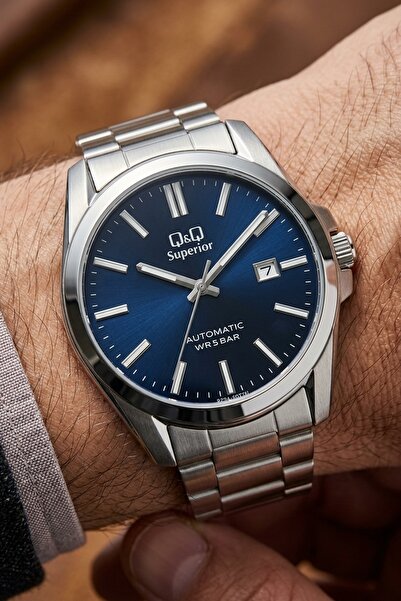 Q&Q Lacivert Gümüş 50. Yıl Özel Paslanmaz Çelik 42 mm Takvimli Miyota 8215 Ot...