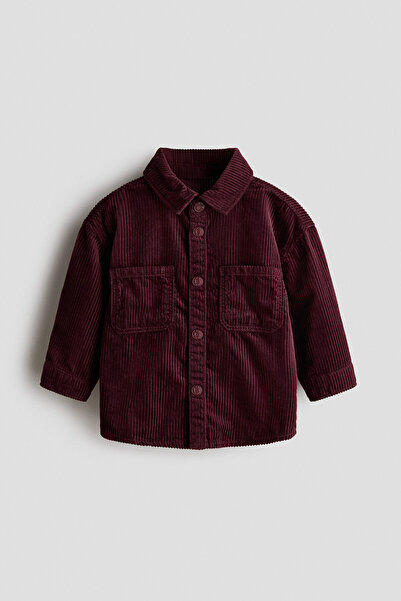 H&M Pamuklu ve Fitilli Kadife Gömlek