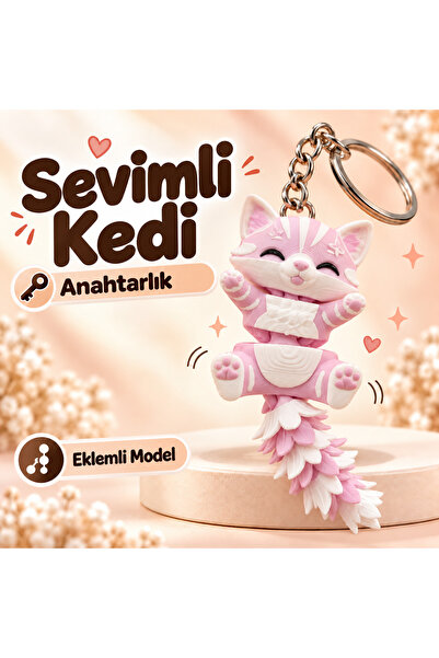 Sevimli Kedi Eklemli Anahtarlık