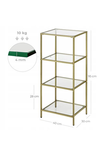 SONGMICS Bibliotecă cu rafturi, tip coloană, sticlă și metal, GLAMOUR, 4 nive...