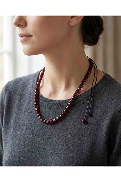 ZEY Burgundy Crystal Glass Beaded Steel End Adjustable Cord Special Design Wo...