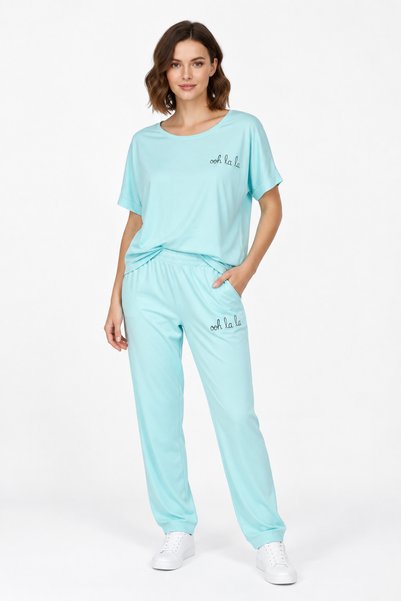ELEGANZA Γυναικείο σετ από 100% βαμβάκι, με μπλουζάκι  "Ooh La-La " και μακρύ...
