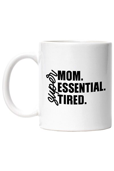 INOVATIX Cana alba personalizata, Super mom. Essential. Tired. mama super ese...