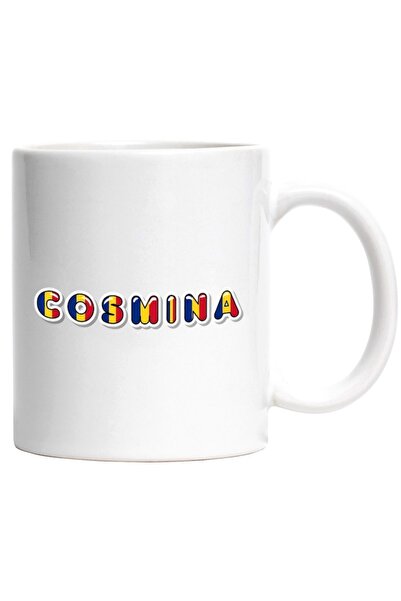 INOVATIX Cana alba personalizata,Numele Cosmina,Romania,Suporter,Steagul Roma...