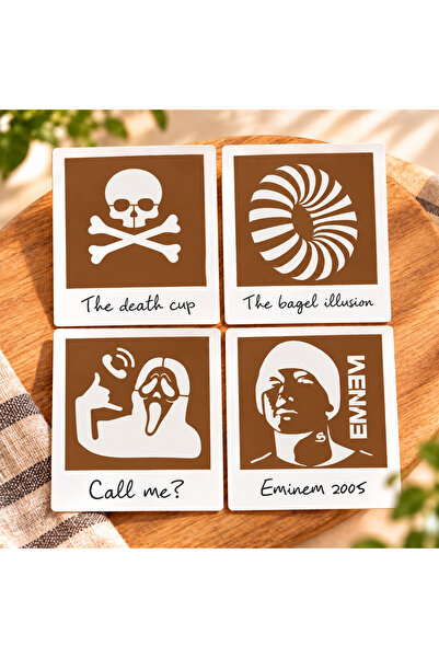 Coffee Print Uyumlu 4’lü Ekstra Kahve Desen Şablonu Seti, Latte Art Kahve Süsleme Şablonu, Tarçın Serpme Aparatı, Cappuccino Kahve Üstü Desen Paketi