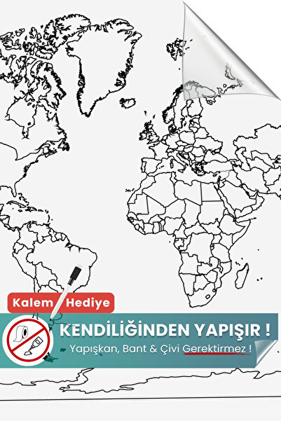 Pi Papers ülke sınırları olan dilsiz dünya haritası statik kağıt, yapışkansız...