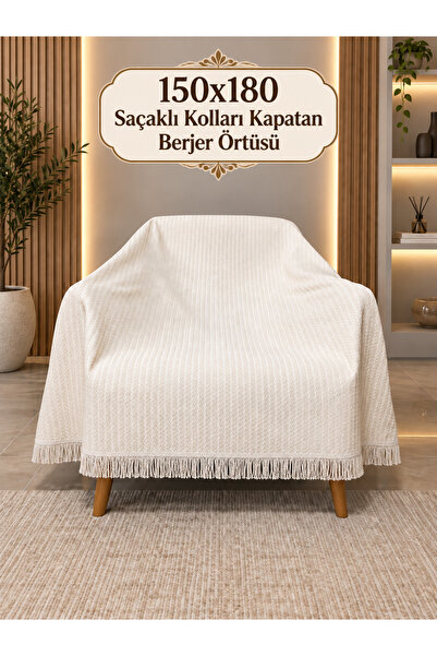 Rain Home Collection Ekru 150x180 Kolları Kapatan Saçaklı Berjer Örtüsü