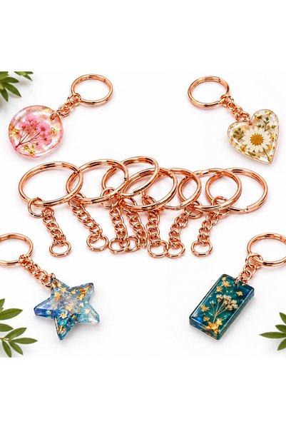 se7enck Keychain Ring with Chain Copper Color 10 Pieces, Epoxy Keychain Ring, Keychain Attachment, Epoxy Resin
