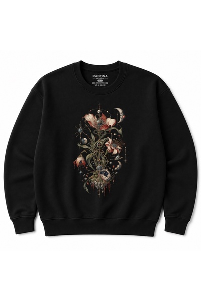 Rabona Fashion Celestial Bloom – Cosmic Flowers & Moon Garden Graphic Sweatshirt