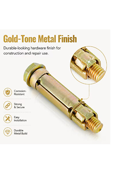 Generic Brand M12 Fix Bolt 20 Pieces Box, Heavy Duty Expansion Anchor Bolt, Gold Tone Metal Sleeve Anchor For Concrete Brick Block Masonry Wall Fixing