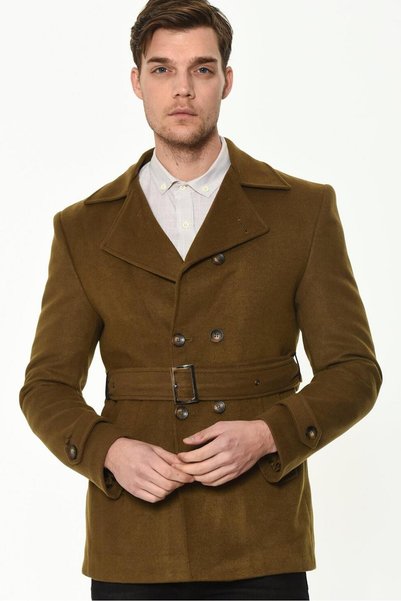 Dewberry Men's Slim Fit Wool Blend Coat Camel K7539