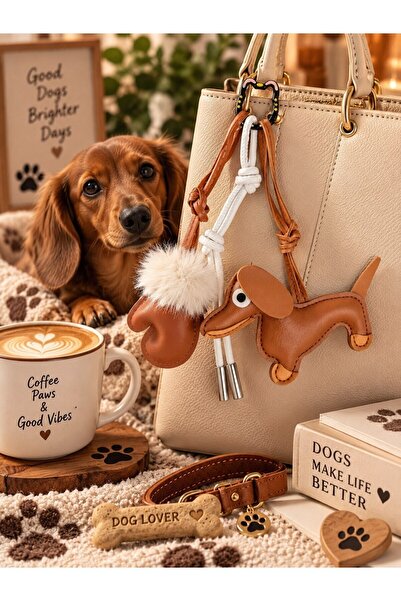 Lexi Bella Charm Bag Ornament White Furry Brown Gloved and Dog Figured Bag Or...