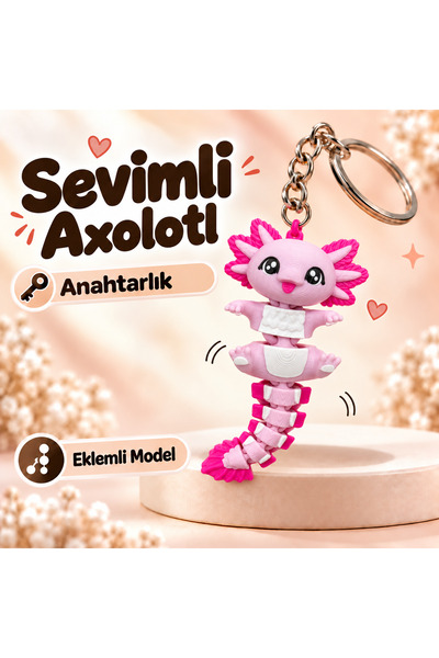 Sevimli Axolotl Eklemli Anahtarlık