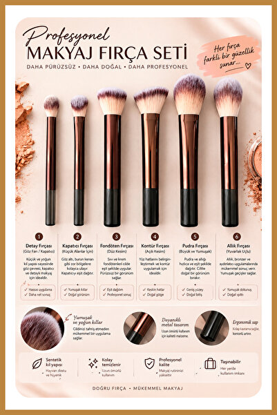 Nera Classy Profesyonel Brush- 6'lı Fırça Seti (PARMAK SÜNGER HEDİYELİ)
