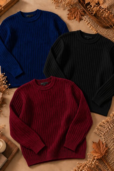 legends butik Ανδρικό σετ πουλόβερ από βαμβακερό πλεκτό ύφασμα 3 τεμαχίων, με...