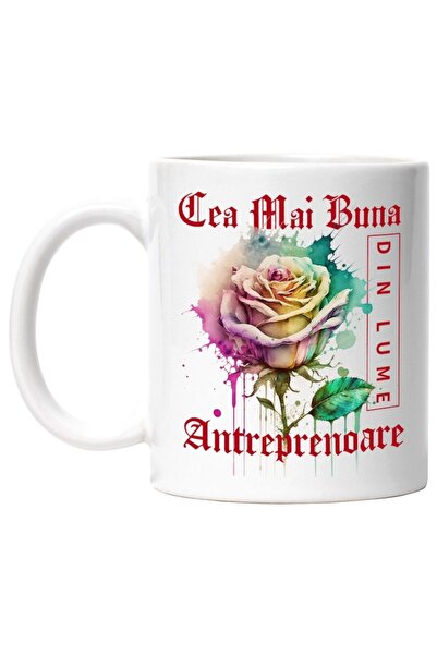 INOVATIX Cana alba personalizata,Cea Mai Buna Antreprenoare,Din Lume,Floare,T...