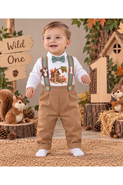 Feriatolye Squirrel Concept Birthday Pants Overalls Long-Sleeved Shirt Bow Ti...